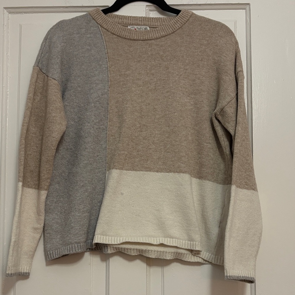 Poof! Beige and Gray Colorblock Sweater